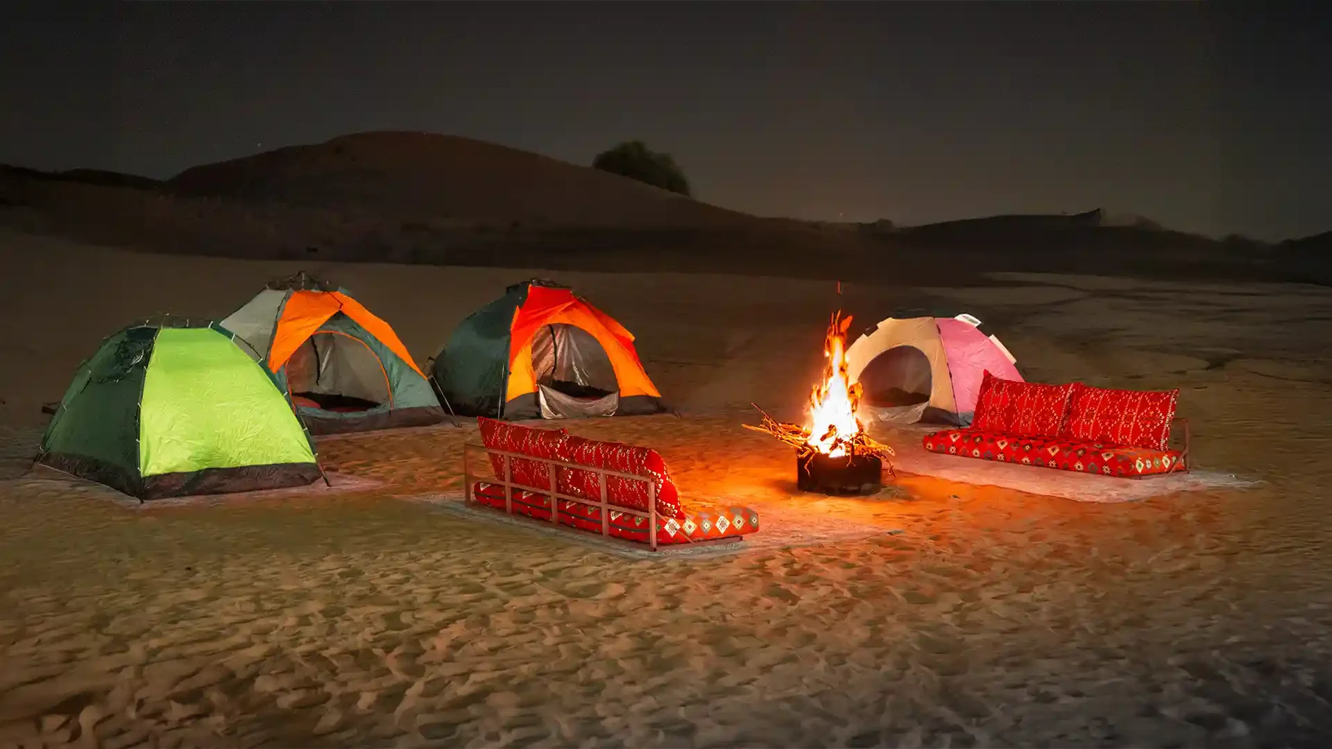 Desert Camping in Dubai with tents and Sleeping Bags