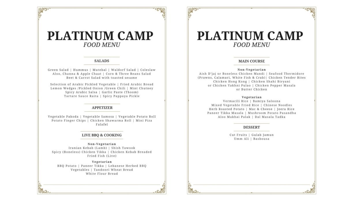 Menu of Platinum Package